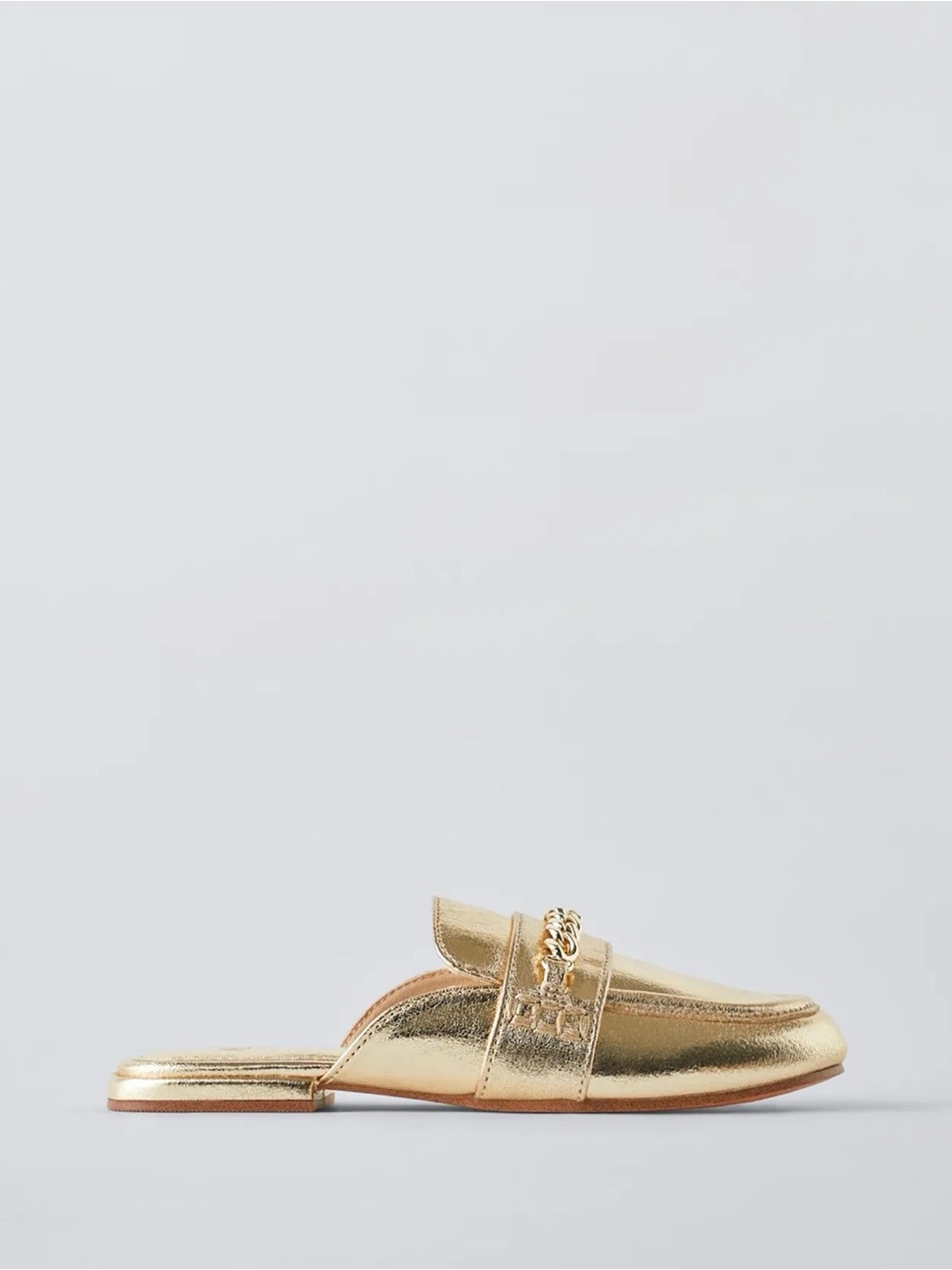 Zara Gold Metallic Chain-Accent Kids Slip-On Mule